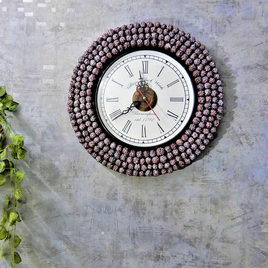 Wall Clock, Wooden wall clock with flowers Offwhite colored perfect wall accent for home decor, Wall Clock - EL2206