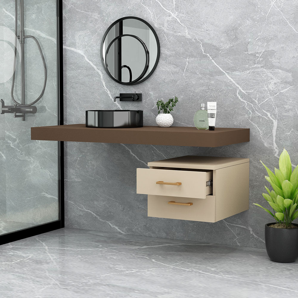 Vanity, Brown Color Corian Top, Wall Mounted Vanity, Bathroom Vanity with Drawer, Vanity-EL222