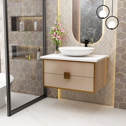 Vanity, White Full Body Tile, Beige Color Vanity, Vanity with Drawer, Wall Mounted Vanity, Vanity - EL223