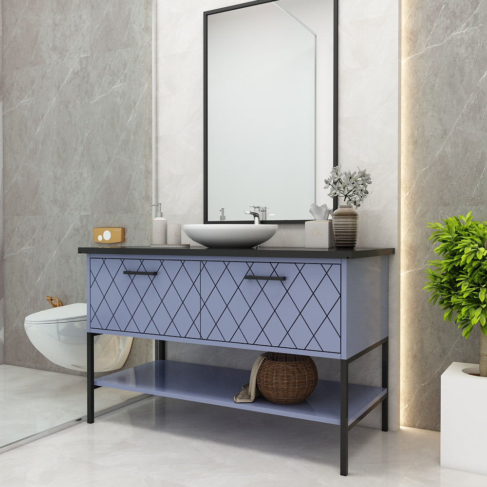 Vanity, Black Full Body Tile, Purple & Black Color Vanity, Vanity with Drawer & Open Shelf, MS Leg with Black Paint, Vanity - EL225