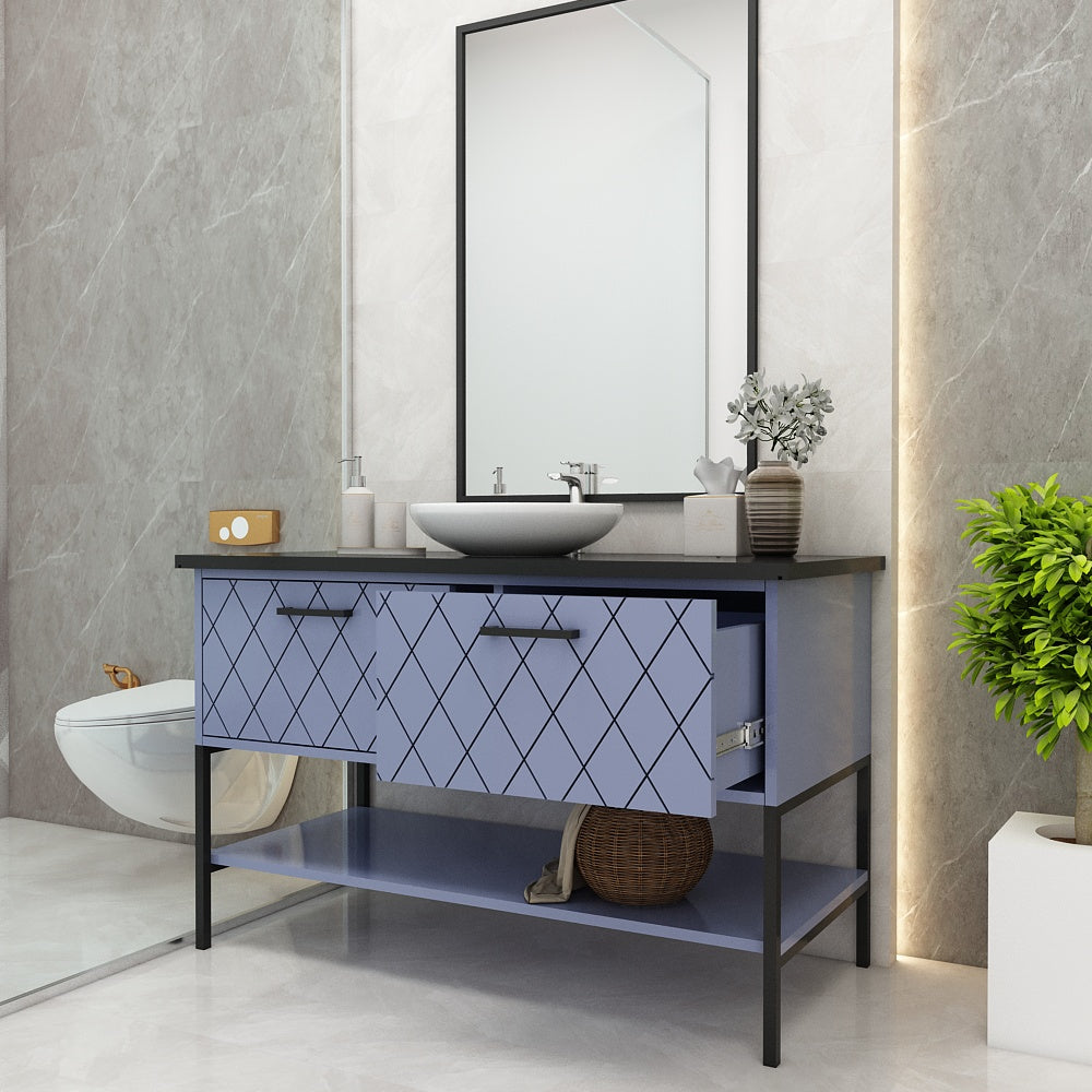 Vanity, Black Full Body Tile, Purple & Black Color Vanity, Vanity with Drawer & Open Shelf, MS Leg with Black Paint, Vanity - EL225