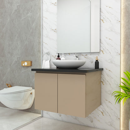 Vanity, Black Color Full Body Tile, Light Brown Color Vanity, Vanity with Shutter, Vanity - EL232