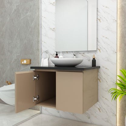 Vanity, Black Color Full Body Tile, Light Brown Color Vanity, Vanity with Shutter, Vanity - EL232