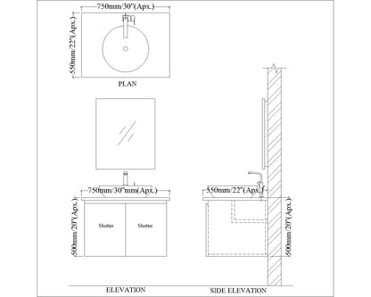 Vanity, Black Color Full Body Tile, Light Brown Color Vanity, Vanity with Shutter, Vanity - EL232