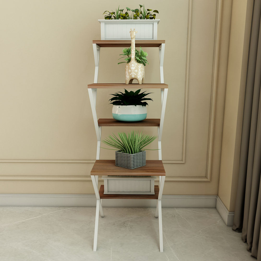 Planter Stand, Brown & White Color Plant Stand, MS Frame in White Finish, Planter Stand - IM2333