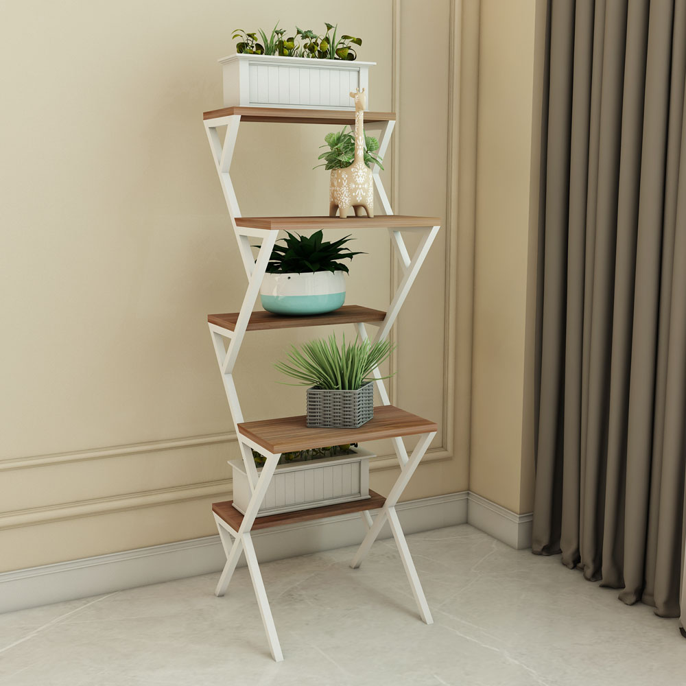 Planter Stand, Brown & White Color Plant Stand, MS Frame in White Finish, Planter Stand - IM2333