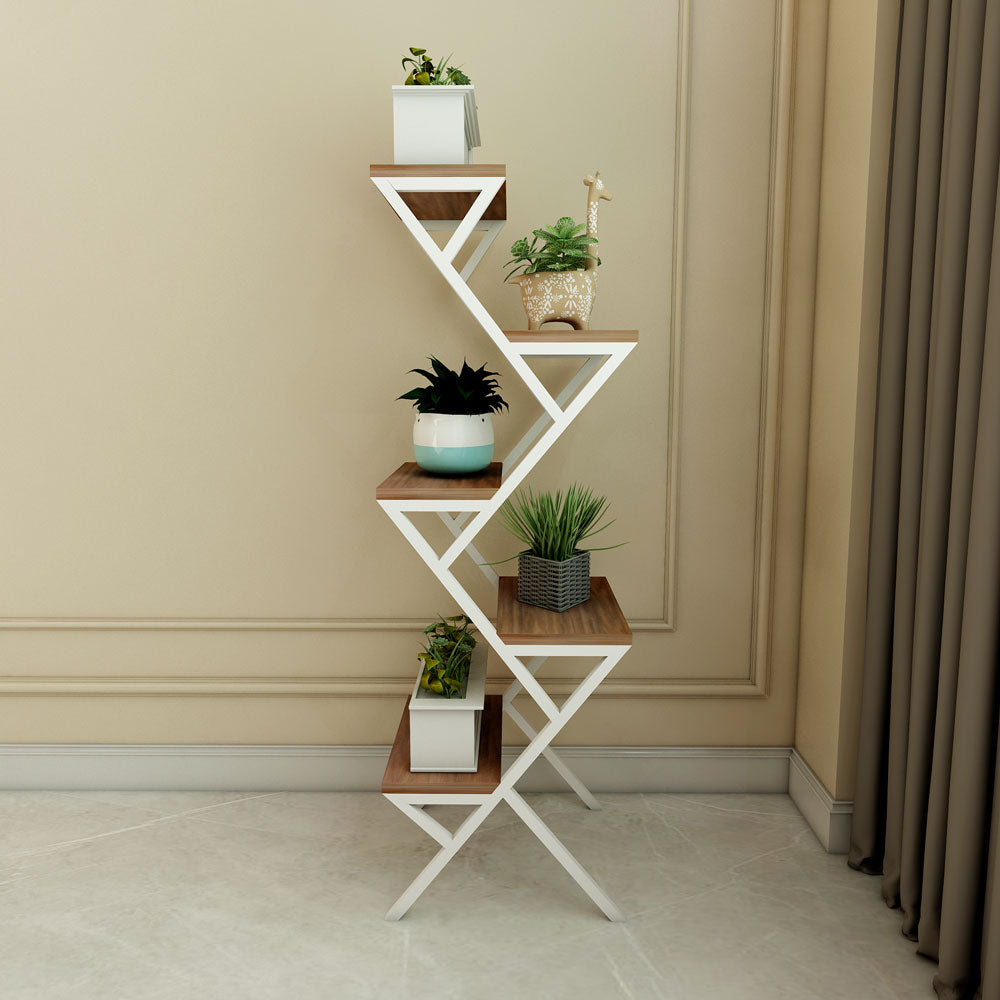 Planter Stand, Brown & White Color Plant Stand, MS Frame in White Finish, Planter Stand - IM2333