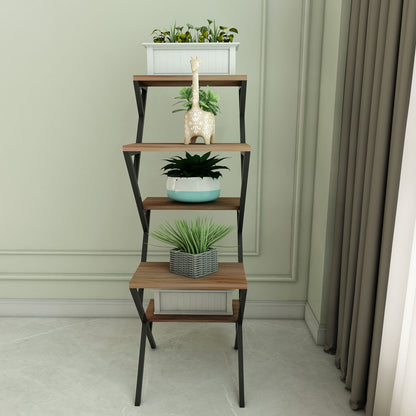 Planter Stand, Brown & Black Color Plant Stand, MS Frame in Black Finish, Planter Stand - IM2333