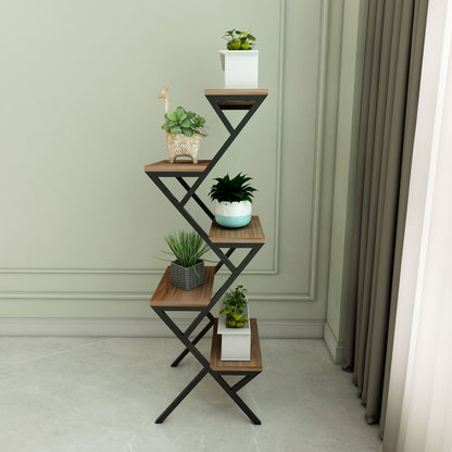 Planter Stand, Brown & Black Color Plant Stand, MS Frame in Black Finish, Planter Stand - IM2333