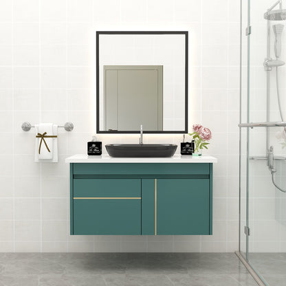 Vanity, Green Color Vanity, White Corian Top, Vanity with Shutter, Wall Mounted Vanity, Vanity - EL236