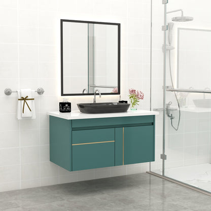 Vanity, Green Color Vanity, White Corian Top, Vanity with Shutter, Wall Mounted Vanity, Vanity - EL236