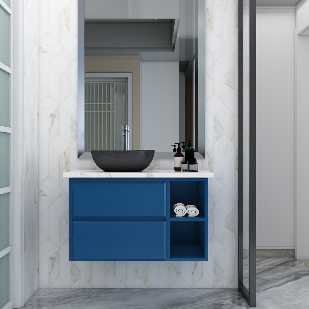 Vanity, Blue & White Vanity, Vanity with Full Body Tile, Vanity with Drawer & Open Space, Wall Mounted Vanity, Vanity - EL239