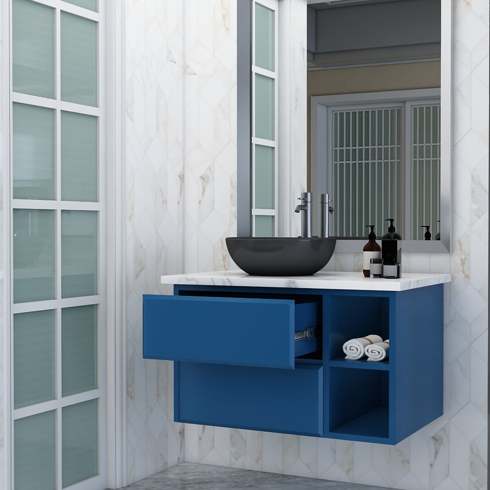 Vanity, Blue & White Vanity, Vanity with Full Body Tile, Vanity with Drawer & Open Space, Wall Mounted Vanity, Vanity - EL239