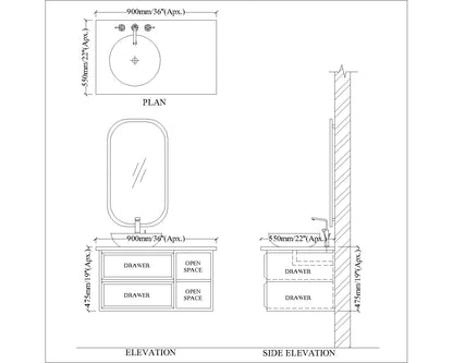 Vanity, Blue & White Vanity, Vanity with Full Body Tile, Vanity with Drawer & Open Space, Wall Mounted Vanity, Vanity - EL239