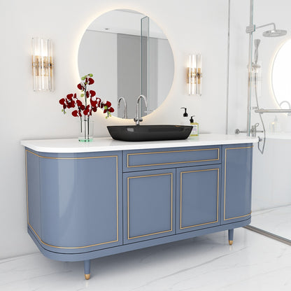 Vanity, Blue Color Vanity, White Corian Top, Vanity with Shutter & Drawer, Wooden Leg with Paint, Vanity - EL241