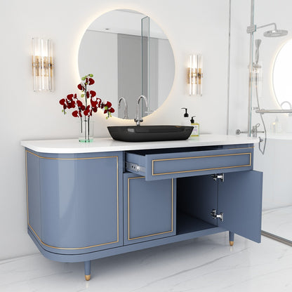 Vanity, Blue Color Vanity, White Corian Top, Vanity with Shutter & Drawer, Wooden Leg with Paint, Vanity - EL241