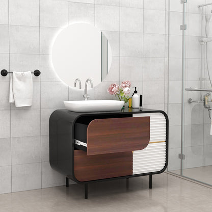 Vanity, Black, Brown & White Color Vanity, Vanity with Drawer, Wooden Leg with Black Paint Finish Vanity - EL246