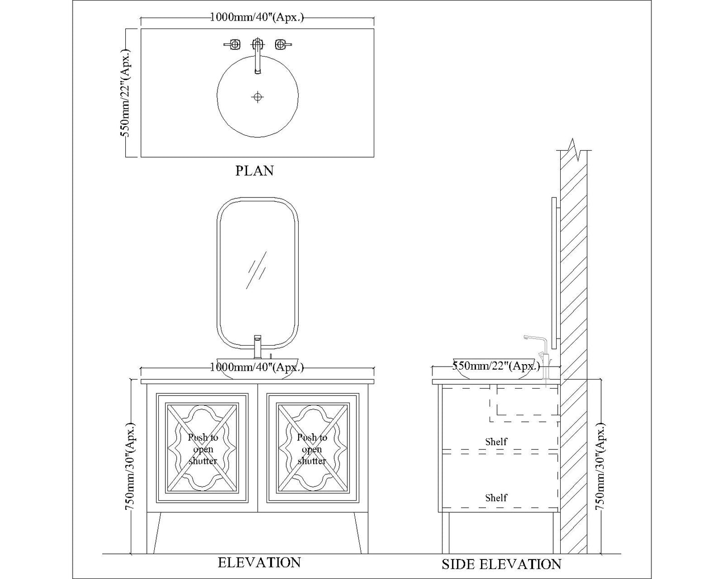 Vanity, Vanity with Corian Top , Beige Color Vanity, Vanity with Shutter, Vanity - EL249