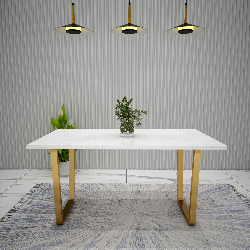 White Dining Table with Golden MS Legs, Perfect for Living Room - EL3055