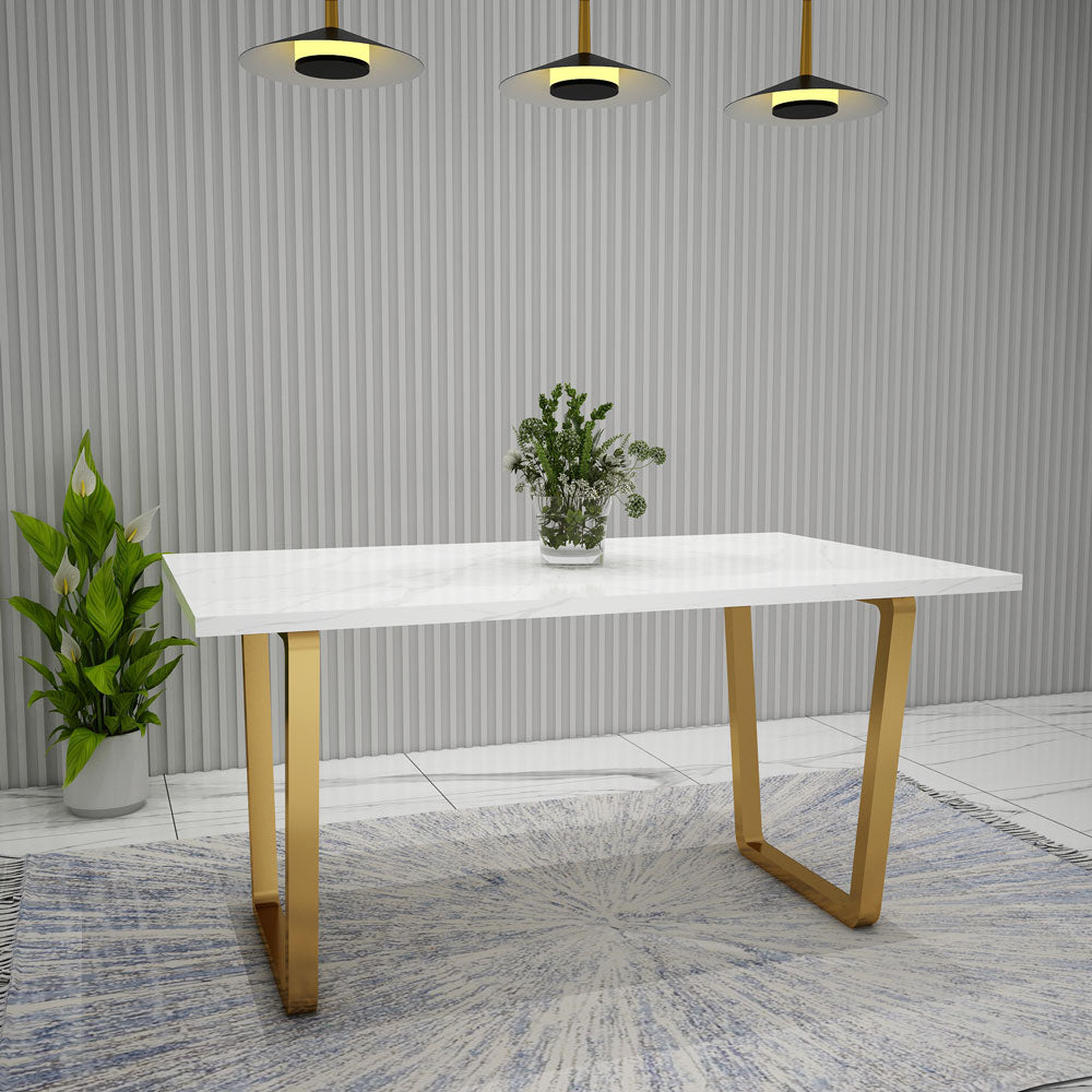 White Dining Table with Golden MS Legs, Perfect for Living Room - EL3055