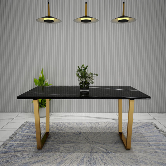 Black Dining Table with Golden MS Legs for Chic Living Room Decor - EL3056