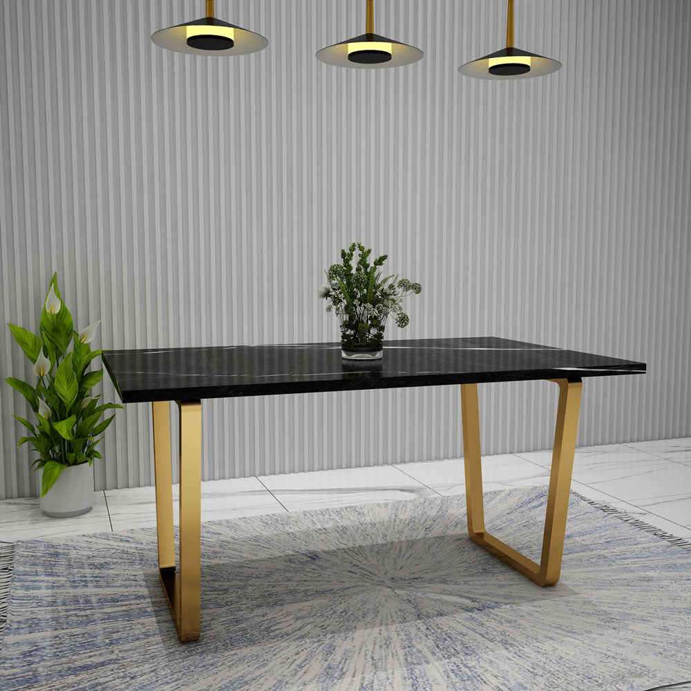 Black Dining Table with Golden MS Legs for Chic Living Room Decor - EL3056