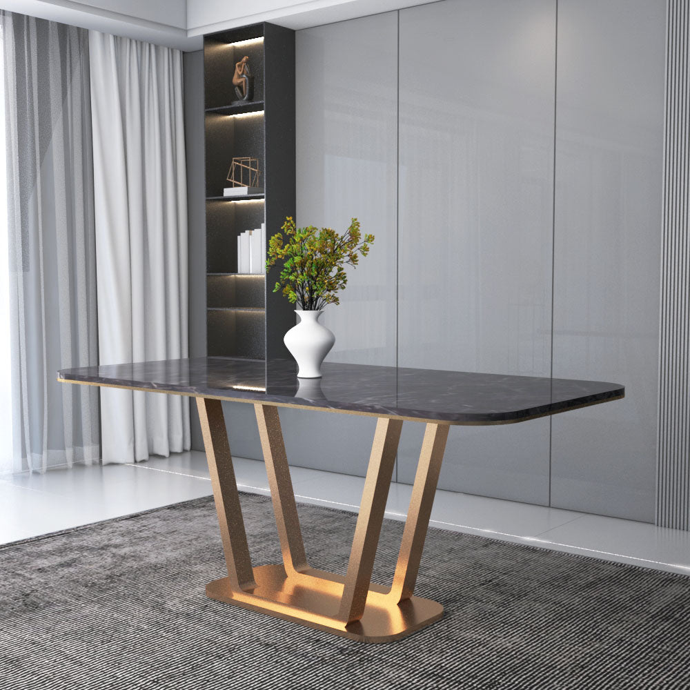 6-Seater Dining Table with Black Color and Gold Finish MS Legs - EL3060