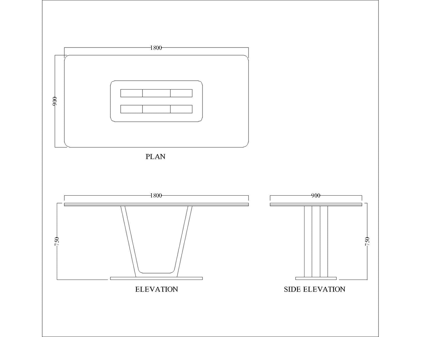 6-Seater Dining Table with Black Color and Gold Finish MS Legs - EL3060