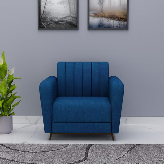 1 Seater Sofa, Blue Color Sofa, Unique Design Sofa, Sofa with MS Leg in Black Finish, Comfortable Modern Sofa, 1 Seater Sofa - EL4082