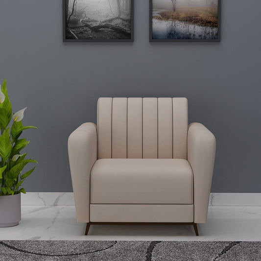 1 Seater Sofa, Beige Color Sofa, Unique Design Sofa, Sofa with MS Leg in Black Finish, Comfortable Modern Sofa, 1 Seater Sofa - EL4083