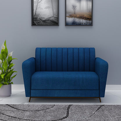 2 Seater Sofa, Blue Color Sofa, Unique Design Sofa, Sofa with MS Leg in Black Finish, Comfortable Modern Sofa, 2 Seater Sofa - EL4084