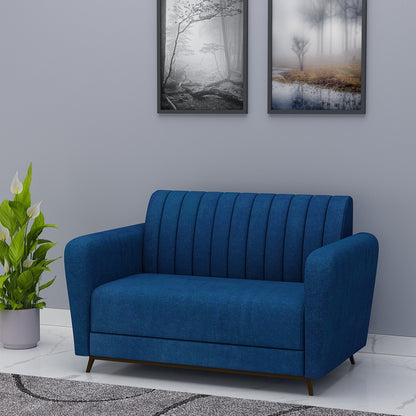 2 Seater Sofa, Blue Color Sofa, Unique Design Sofa, Sofa with MS Leg in Black Finish, Comfortable Modern Sofa, 2 Seater Sofa - EL4084