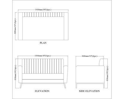 2 Seater Sofa, Blue Color Sofa, Unique Design Sofa, Sofa with MS Leg in Black Finish, Comfortable Modern Sofa, 2 Seater Sofa - EL4084