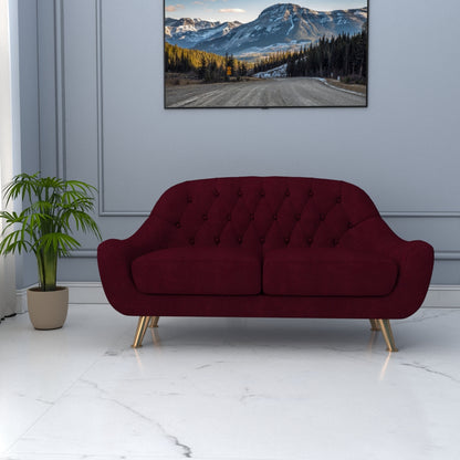 2 Seater Sofa, Maroon Color Sofa, Unique Design Sofa, Sofa with MS Leg in Golden Finish, Comfortable Modern Sofa, 2 Seater Sofa - EL4092