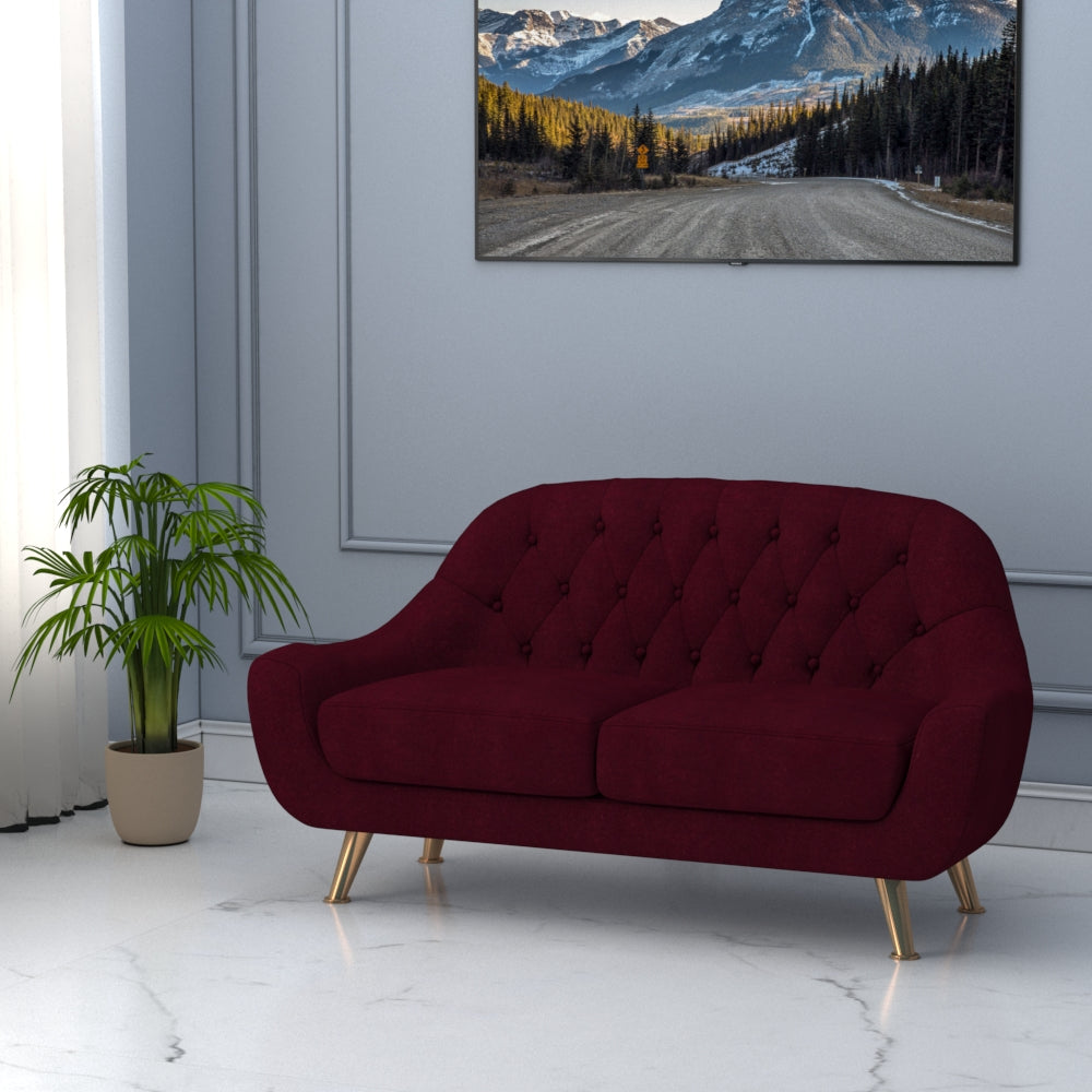 2 Seater Sofa, Maroon Color Sofa, Unique Design Sofa, Sofa with MS Leg in Golden Finish, Comfortable Modern Sofa, 2 Seater Sofa - EL4092