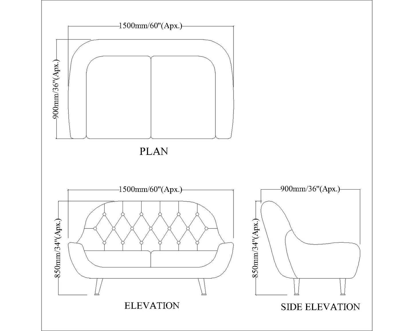 2 Seater Sofa, Maroon Color Sofa, Unique Design Sofa, Sofa with MS Leg in Golden Finish, Comfortable Modern Sofa, 2 Seater Sofa - EL4092