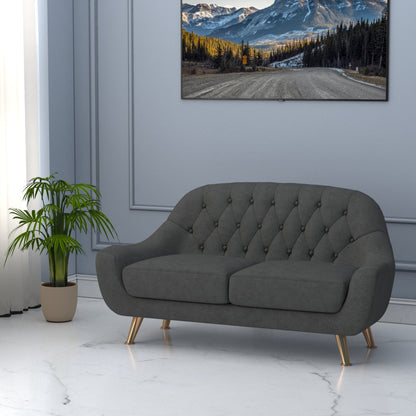 2 Seater Sofa, Grey Color Sofa, Unique Design Sofa, Sofa with MS Leg in Golden Finish, Comfortable Modern Sofa, 2 Seater Sofa - EL4093