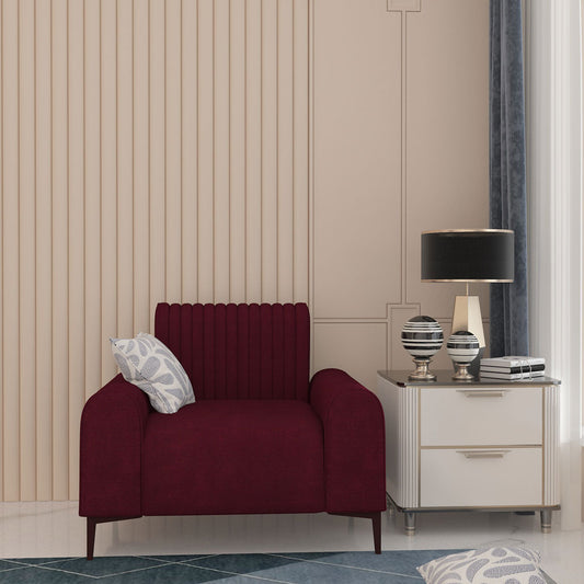 1 Seater Sofa, Maroon Color Sofa, Unique Design Sofa, Sofa with MS Leg, Comfortable Modern Sofa, 1 Seater Sofa - EL4100