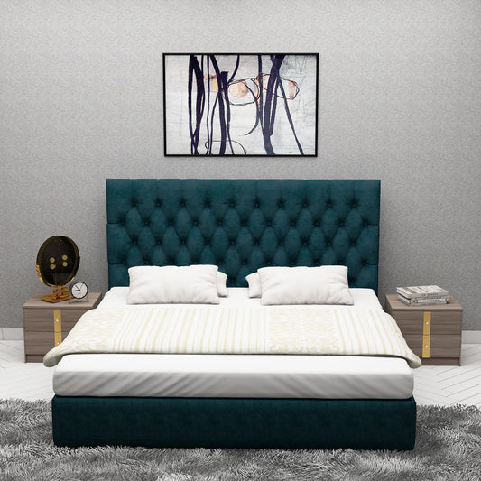 Queen Bed, Bed with Blue Fabric, Bed with Blue Color, Queen Bed - EL5053