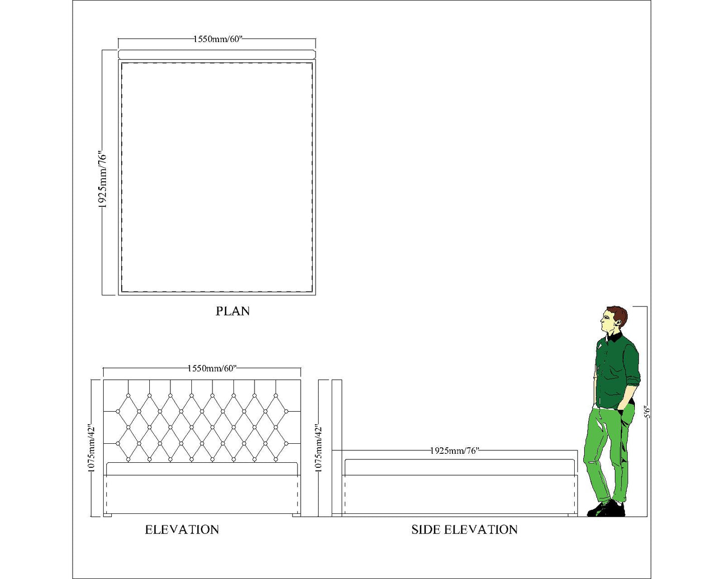 Queen Bed, Bed with White Fabric, Bed with White Color, Queen Bed - EL5054