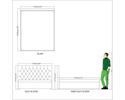 Queen Bed, Bed with White Fabric, Bed with White Color, Queen Bed - EL5054