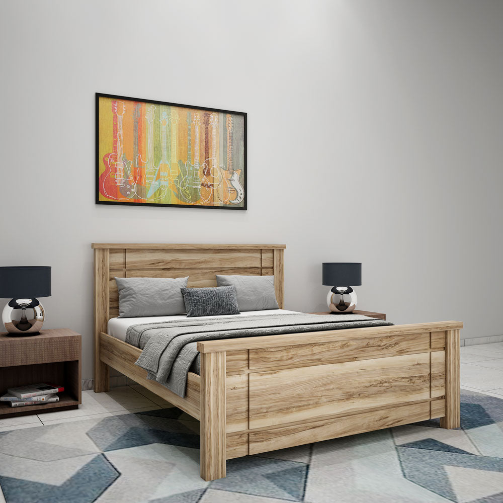 Queen Bed, Bed with Solid Wood, Bed with Light Brown Color, Queen Bed - EL5056