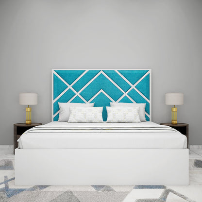 Queen Bed, White & Blue Color Bed, Bed With Blue Fabric, Bed With Storage, Queen Bed - EL5057