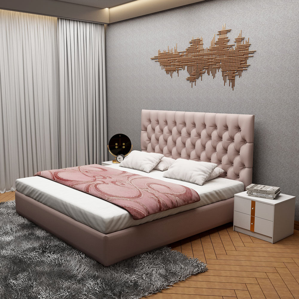 Queen Bed, Bed with Pink Fabric, Bed with Pink Color, Queen Bed - EL5059