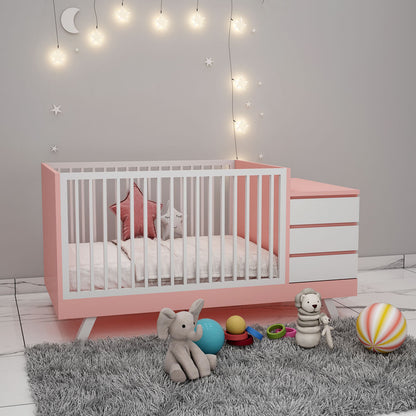 Crib, Crib in Pink & White Color, Crib for Kids, Crib with Drawer, Crib -eL5065