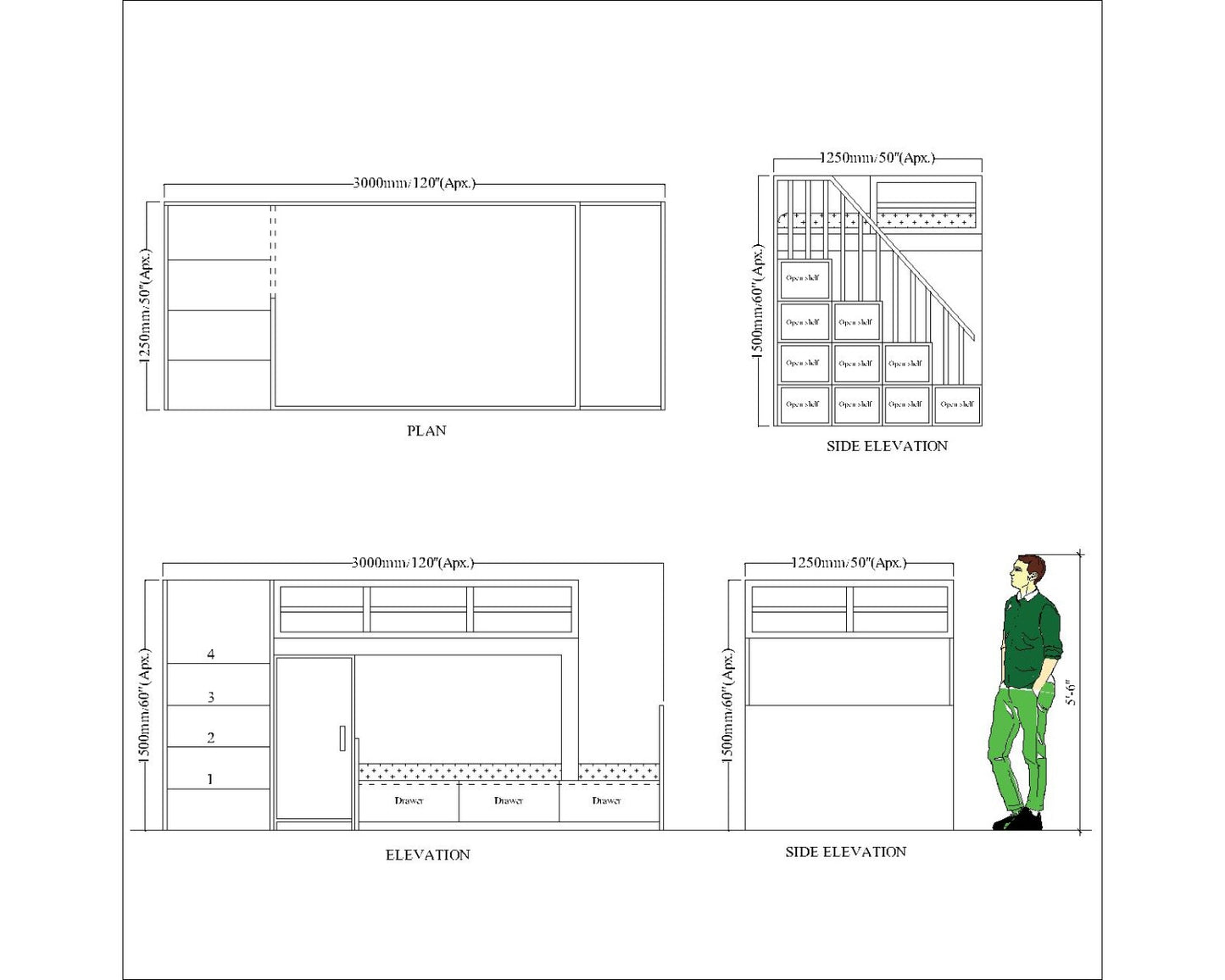 Bunk Bed, Bunk Bed in Yellow & White Color, Bunk Bed with Wardrobe, Bunk Bed with Drawer, Bunk Bed with Open Shelf, Bunk Bed - EL5072