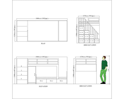 Bunk Bed, Bunk Bed in Yellow & White Color, Bunk Bed with Wardrobe, Bunk Bed with Drawer, Bunk Bed with Open Shelf, Bunk Bed - EL5072