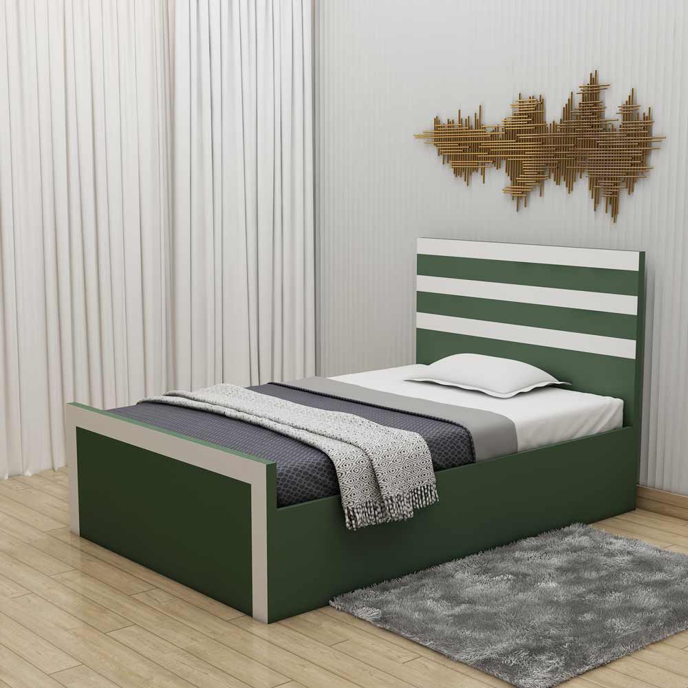 Panel Bed, Panel Bed in Green & White Color, Panel Bed with Storage, Panel Bed - EL5074