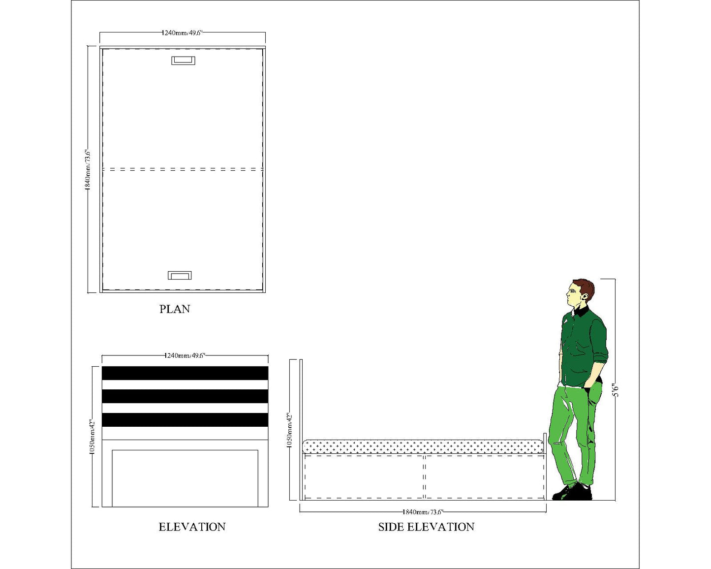 Panel Bed, Panel Bed in Green & White Color, Panel Bed with Storage, Panel Bed - EL5074