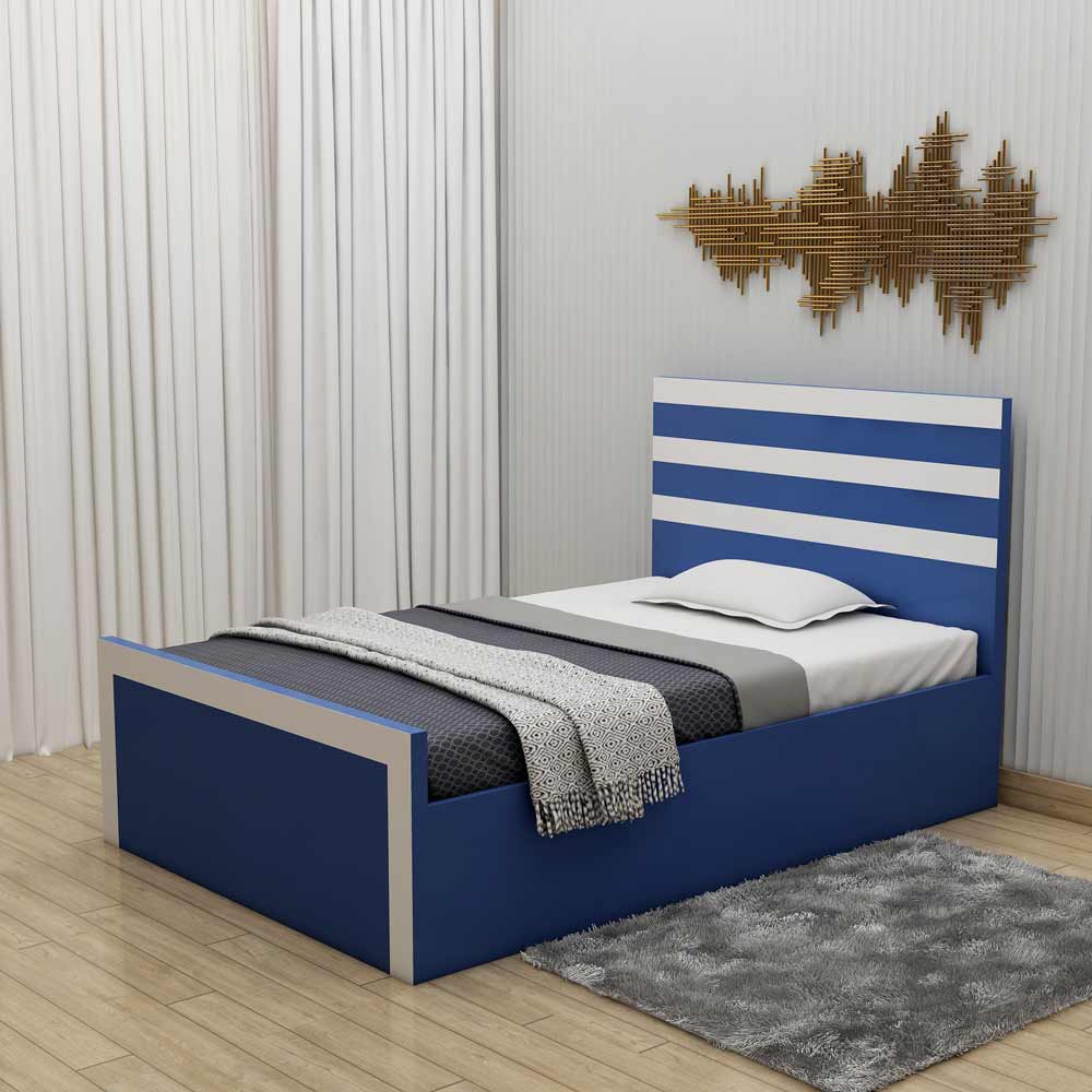 Panel Bed, Panel Bed in Blue & White Color, Panel Bed with Storage, Panel Bed - EL5075